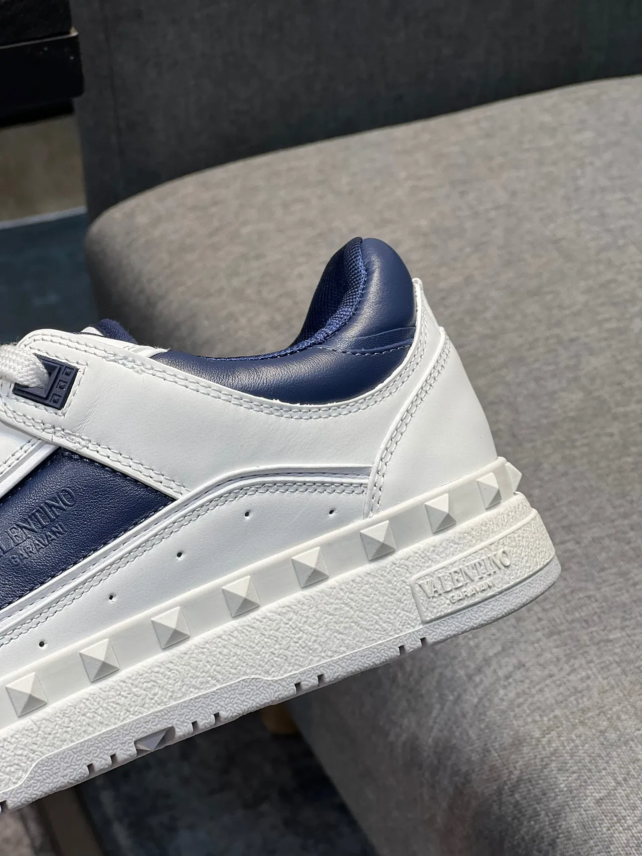Valentino Rockstud White and Navy Leather Studded Lifestyle Sneakers 8