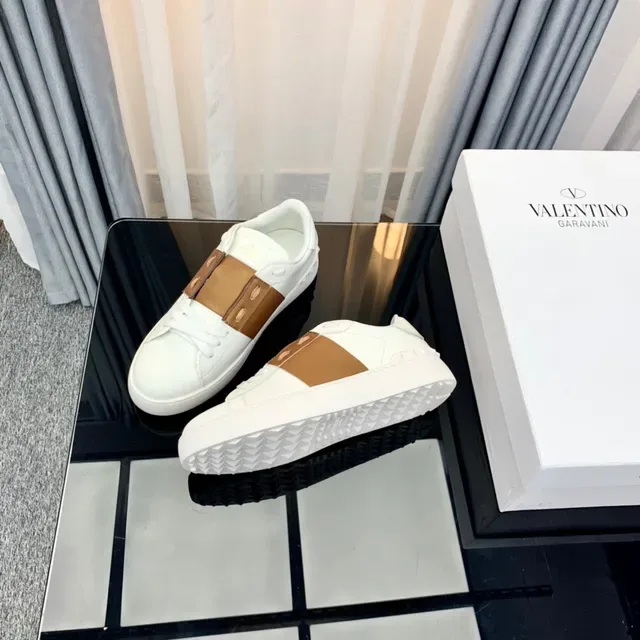 Valentino Rockstud White and Tan Leather Lifestyle Sneakers 2