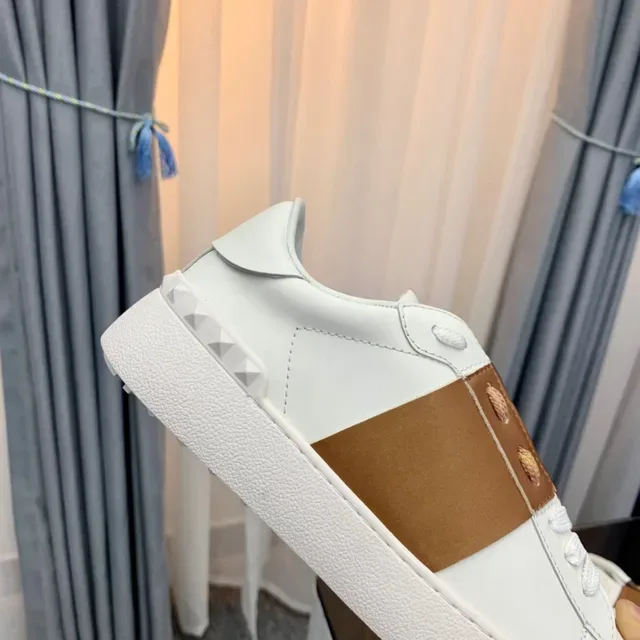Valentino Rockstud White and Tan Leather Lifestyle Sneakers 3