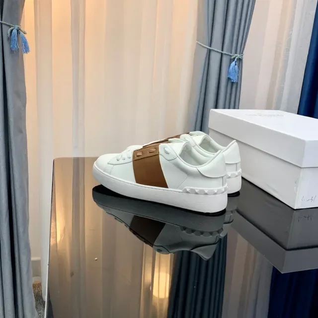 Valentino Rockstud White and Tan Leather Lifestyle Sneakers 6