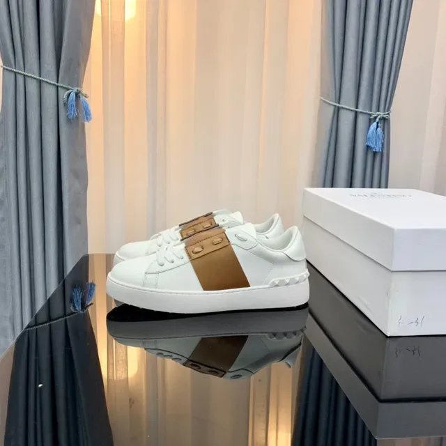 Valentino Rockstud White and Tan Leather Lifestyle Sneakers 7