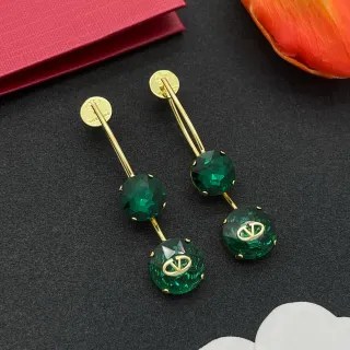 Valentino VLogo সবুজ সোনা কাটা ক্রিস্টাল মেটাল ইয়াররিংস