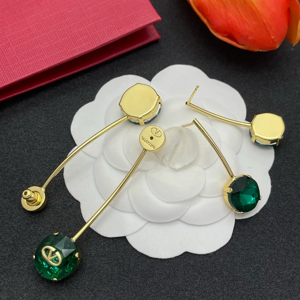 Valentino VLogo Boucles d'Oreilles Cristal Faceté Métal Or Vert 4