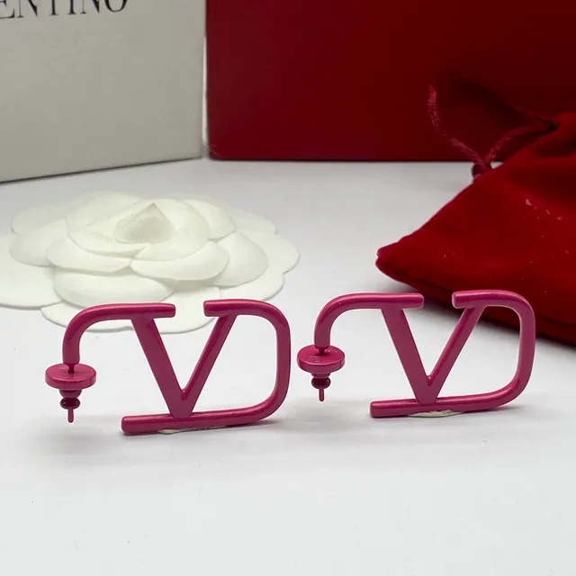 Valentino VLTN Pendientes de esmalte rosa de marco abierto 4