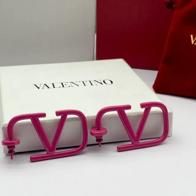 Valentino VLTN Pendientes de esmalte rosa de marco abierto 5