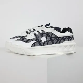 Valentino Zapatillas Lifestyle con Upper de Tejido Monogramado, Midsole Geométrico Blanco Navy