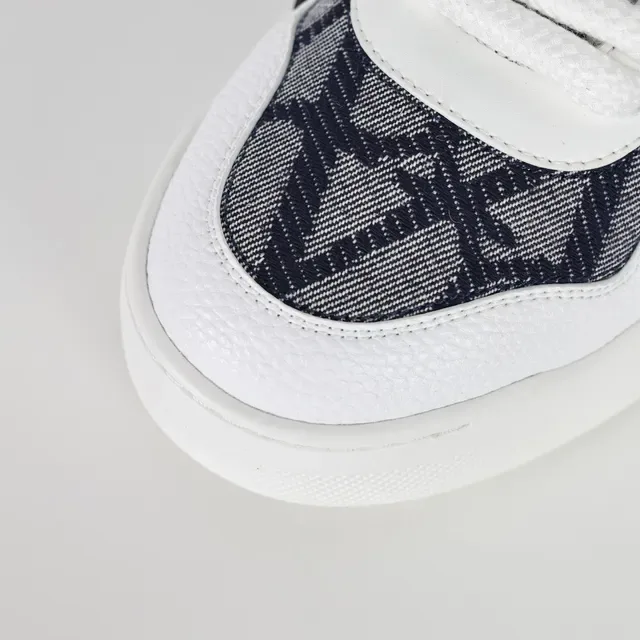Valentino White Navy Geometric Midsole Monogrammed Textile Upper Lifestyle Sneakers 5
