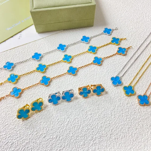 Van Cleef & Arpels Alhambra Blue Chalcedony Four-Leaf Clover Earrings 2