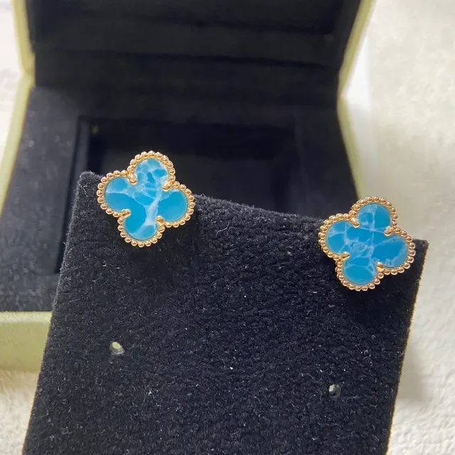 Van Cleef & Arpels Alhambra Blue Chalcedony Four-Leaf Clover Earrings 3