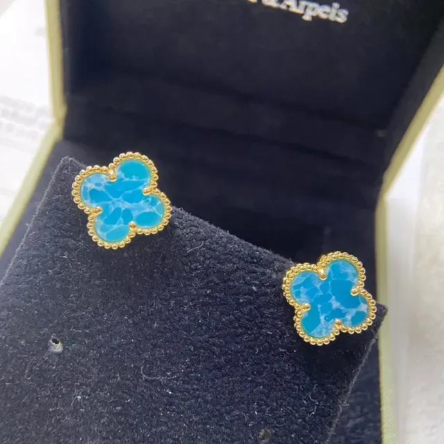 Van Cleef & Arpels Alhambra Blue Chalcedony Four-Leaf Clover Earrings 4