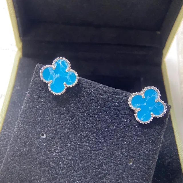 Van Cleef & Arpels Alhambra Blue Chalcedony Four-Leaf Clover Earrings 5