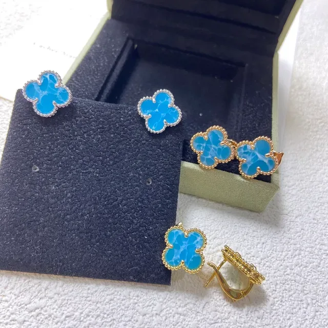 Van Cleef & Arpels Alhambra Blue Chalcedony Four-Leaf Clover Earrings 6