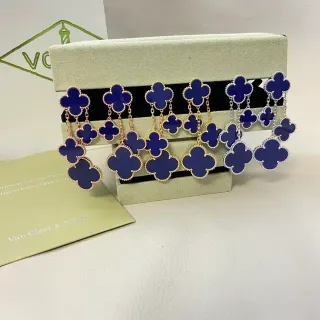 Van Cleef & Arpels Alhambra Blue Enamel Four-Leaf Clover Dangling Earrings