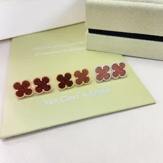 Van Cleef & Arpels Clover-Shaped Glitter Enamel Beaded Stud Earrings