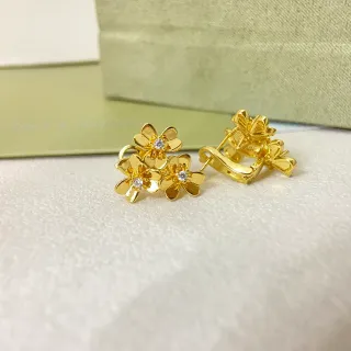 Van Cleef & Arpels Gold Silver Floral Cluster Five-Petal Blossoms Earrings