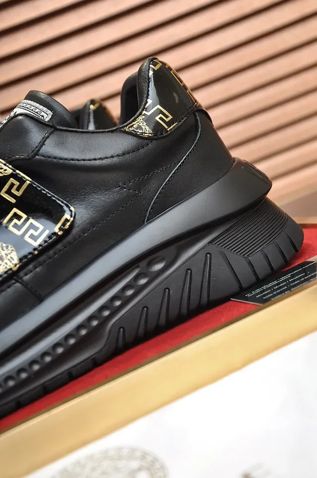 Versace Black Gold Laceless Slip-On Glossy Leather Lifestyle Sneakers 2