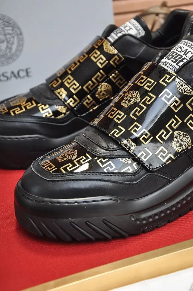 Versace Black Gold Laceless Slip-On Glossy Leather Lifestyle Sneakers 3