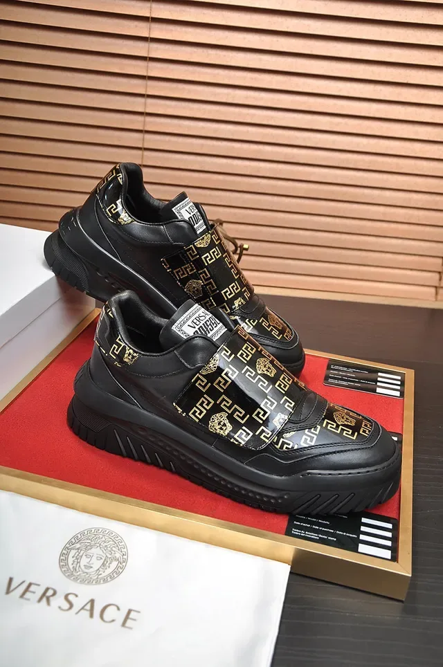 Versace Black Gold Laceless Slip-On Glossy Leather Lifestyle Sneakers 5