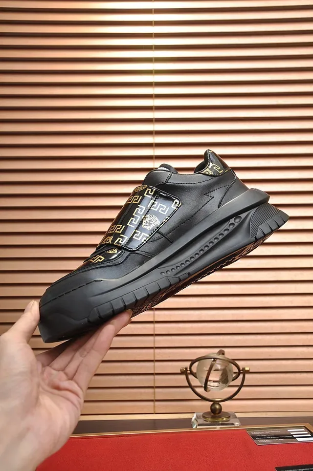 Versace Black Gold Laceless Slip-On Glossy Leather Lifestyle Sneakers 6