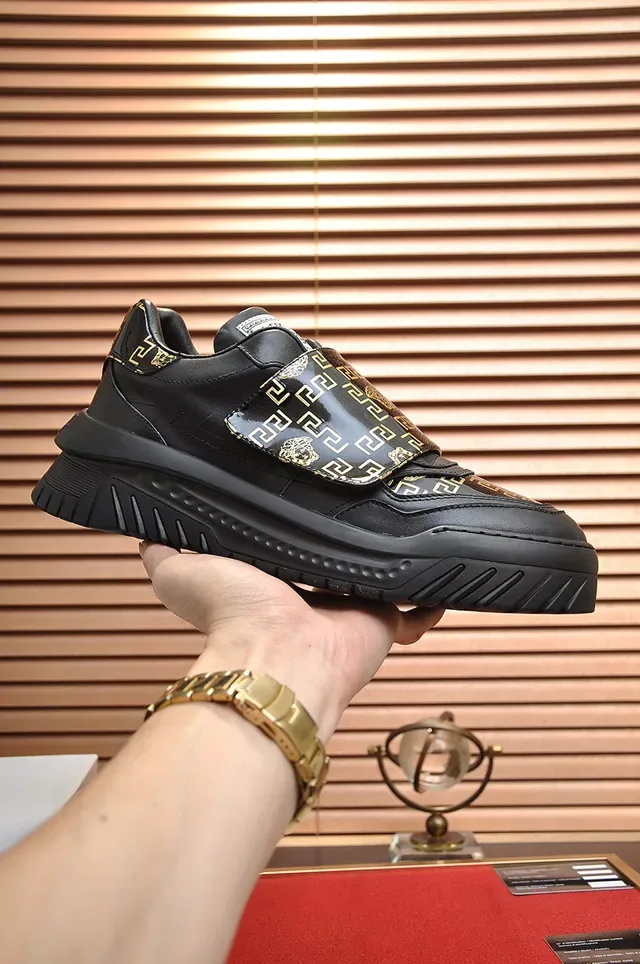 Versace Black Gold Laceless Slip-On Glossy Leather Lifestyle Sneakers 8