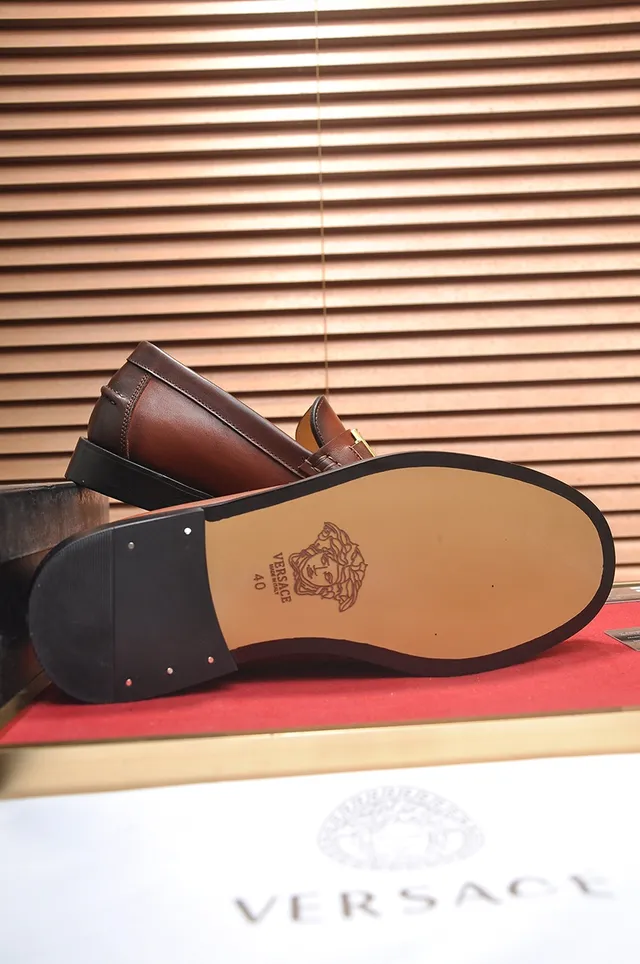 Versace Chain Reaction Brown Leather Buckle Loafers 3