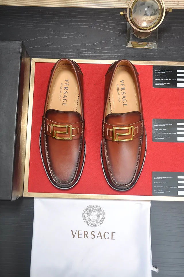 Versace Chain Reaction Brown Leather Buckle Loafers 5