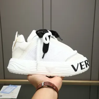 Versace Chain Reaction সাদা কালো প্ল্যাটফর্ম সোল জাল এবং চামড়া উপর চাঙ্কি স্নিকার্স