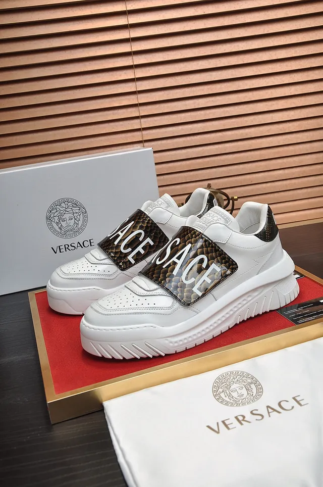 Versace Chain Reaction Sneakers Chunky Blanches en Peau de Serpent avec Sangle 7