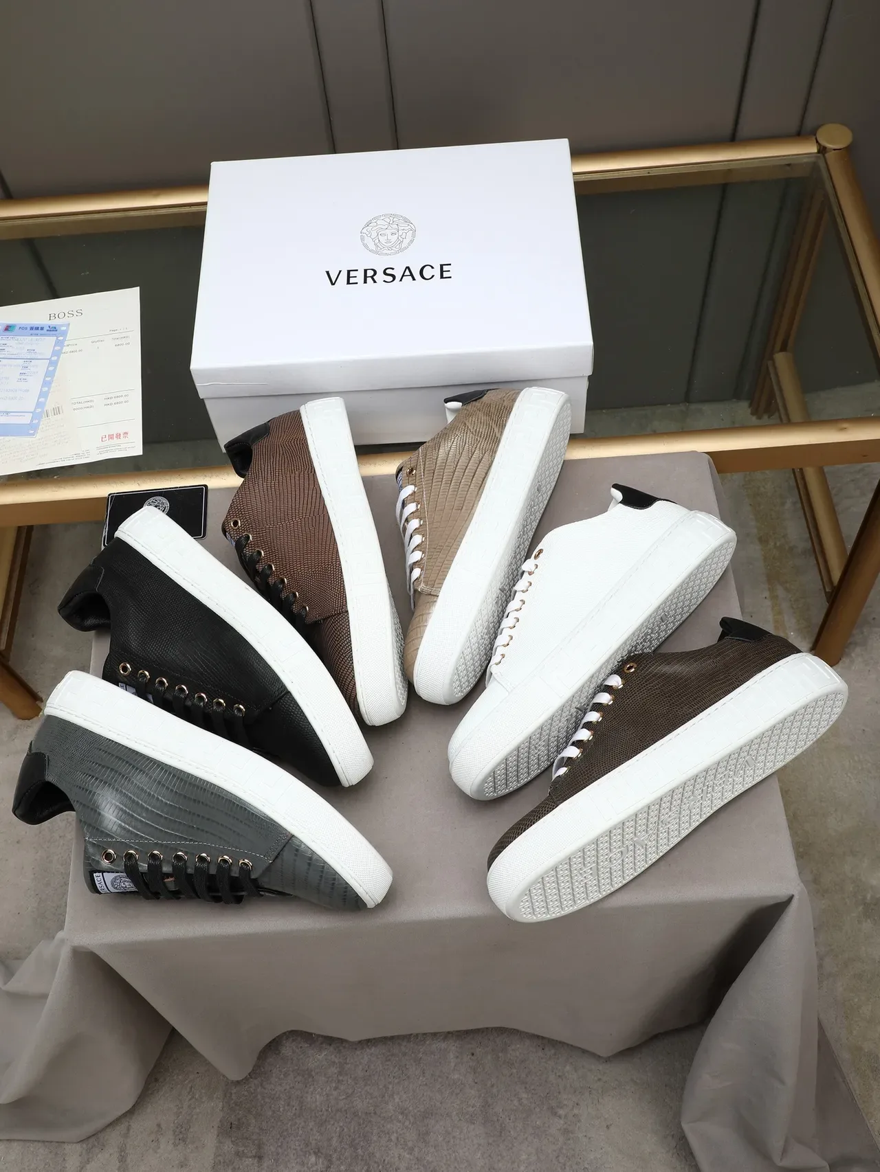 Versace Gray White Reptile-Textured Upper Greek Key Midsole Lifestyle Sneakers 2