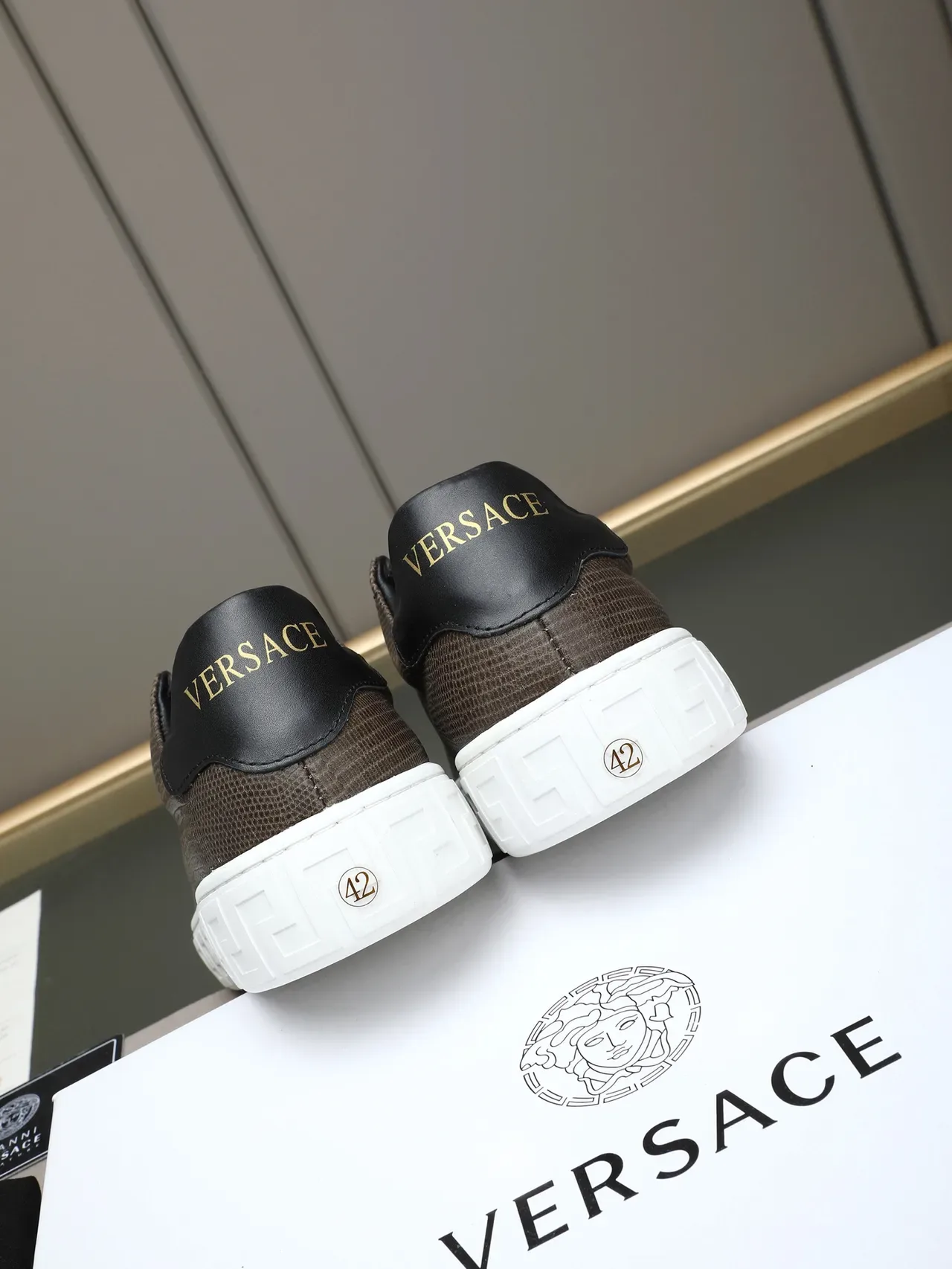 Versace Gray White Reptile-Textured Upper Greek Key Midsole Lifestyle Sneakers 3
