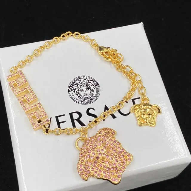 Versace Greca Odissea Pink Crystal Medusa Head Necklace 2