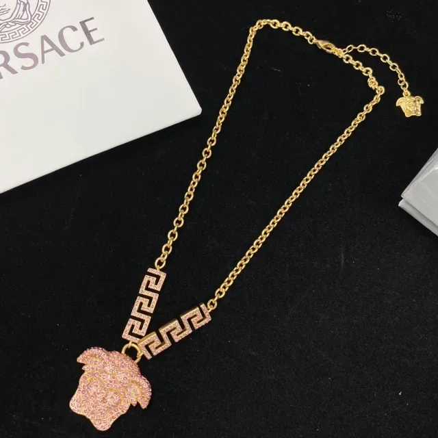 Versace Greca Odissea Pink Crystal Medusa Head Necklace 3