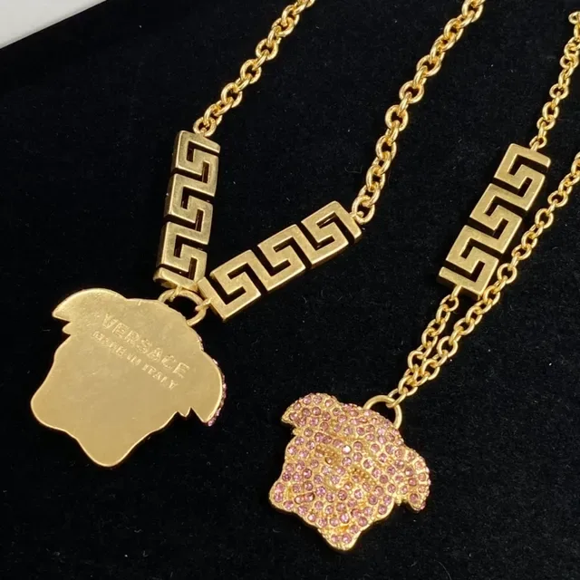 Versace Greca Odissea Pink Crystal Medusa Head Necklace 4
