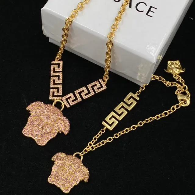 Versace Greca Odissea Pink Crystal Medusa Head Necklace 6