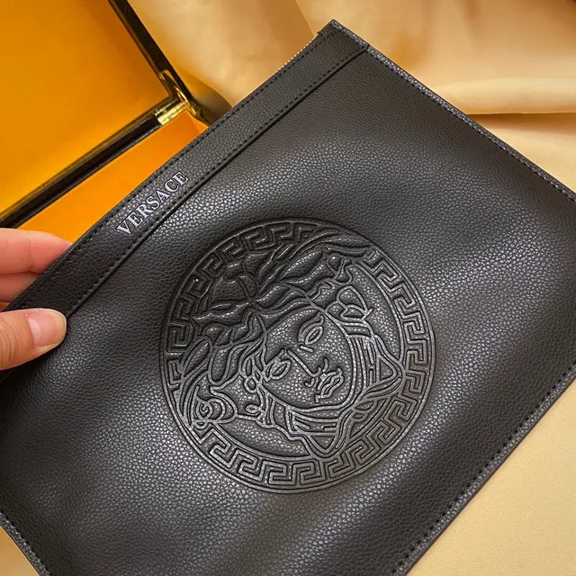 Versace Medusa काला उभरा सिर ग्रीक की बॉर्डर लिफाफा क्लच 5
