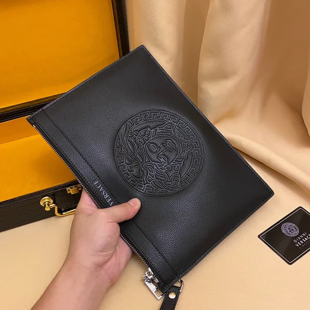 Versace Medusa काला उभरा सिर ग्रीक की बॉर्डर लिफाफा क्लच 7