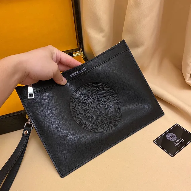Versace Medusa काला उभरा सिर ग्रीक की बॉर्डर लिफाफा क्लच 8