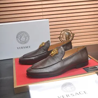 Versace Medusa Head Loafer Brown Leather Gold Hardware Loafers