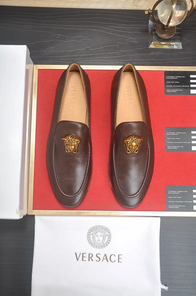 Versace Medusa Head Loafer Brown Leather Gold Hardware Loafers 2