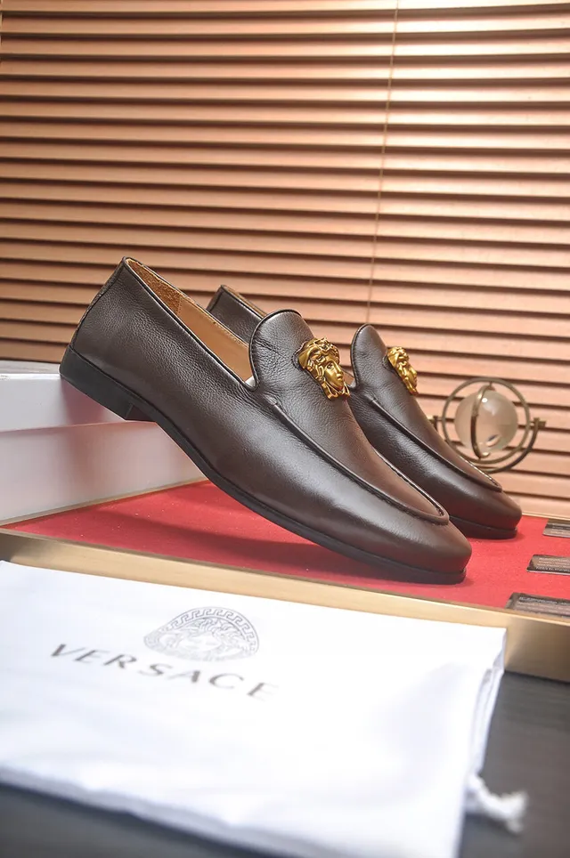 Versace Medusa Head Loafer Brown Leather Gold Hardware Loafers 3