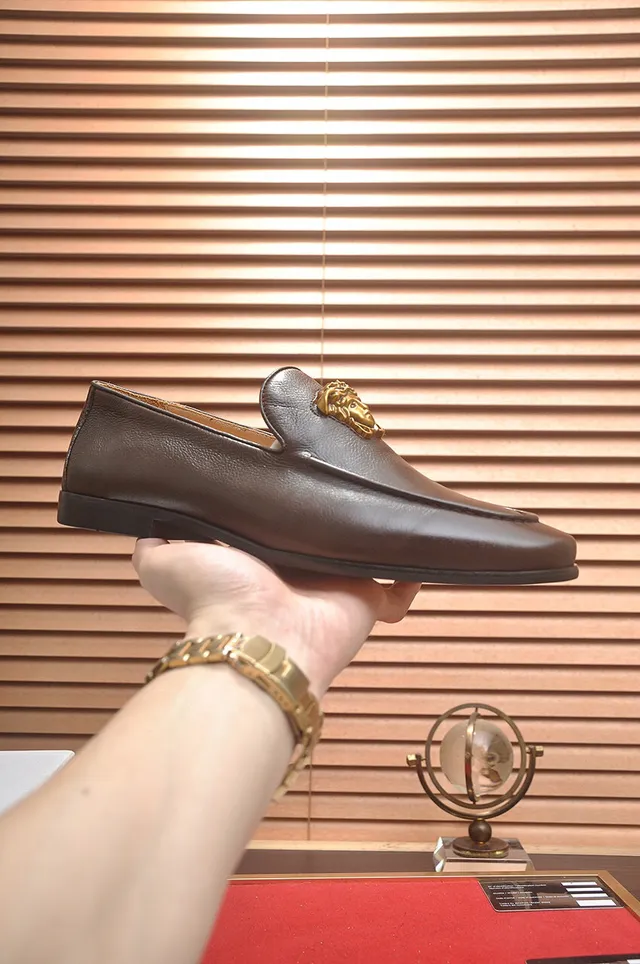 Versace Medusa Head Loafer Brown Leather Gold Hardware Loafers 4