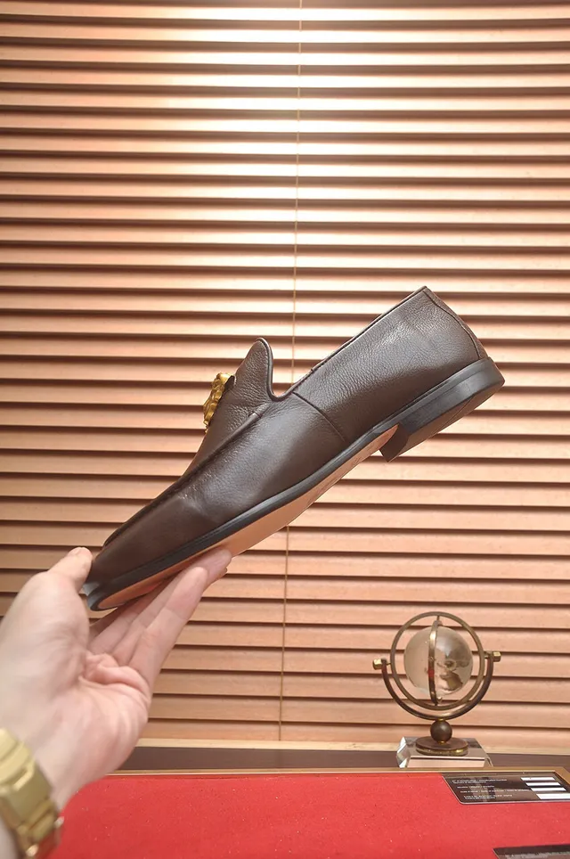 Versace Medusa Head Loafer Brown Leather Gold Hardware Loafers 5