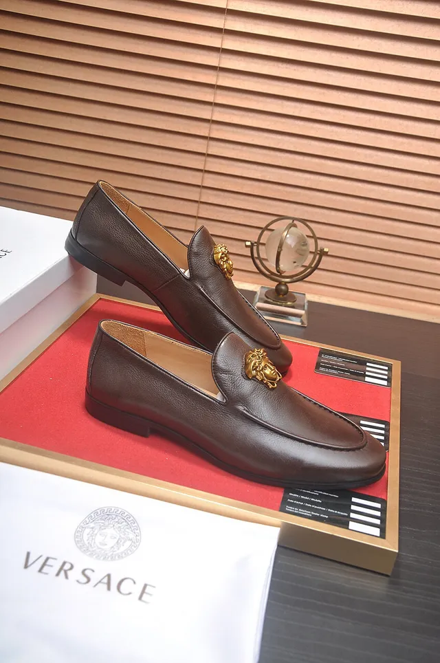 Versace Medusa Head Loafer Brown Leather Gold Hardware Loafers 6