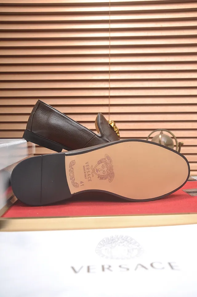 Versace Medusa Head Loafer Brown Leather Gold Hardware Loafers 7