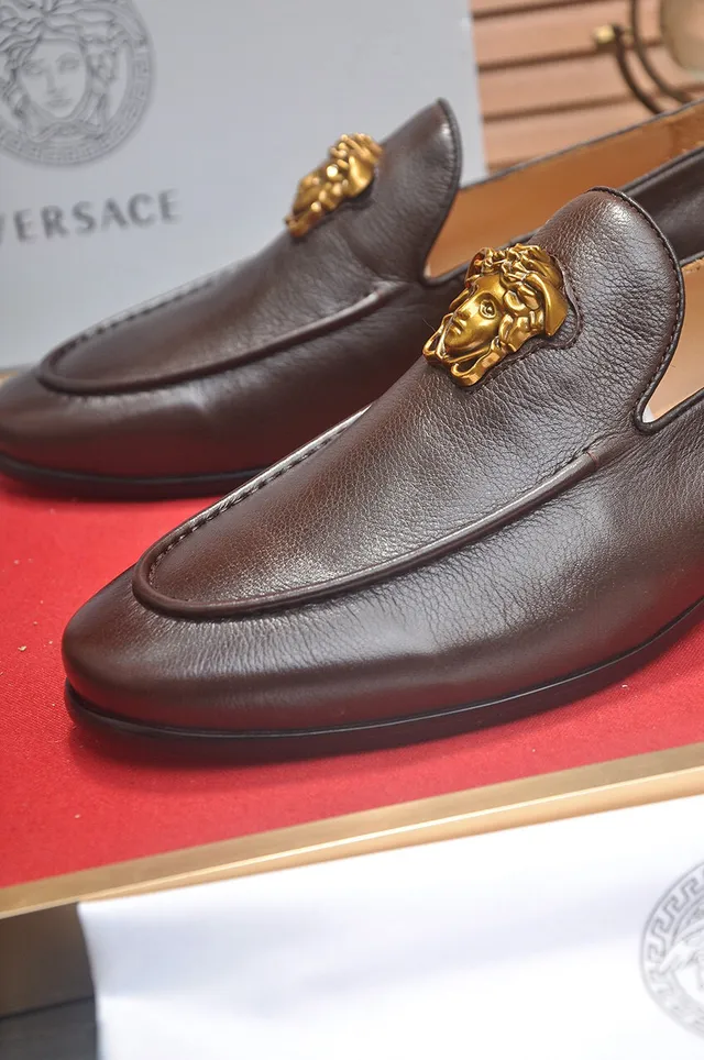 Versace Medusa Head Loafer Brown Leather Gold Hardware Loafers 8