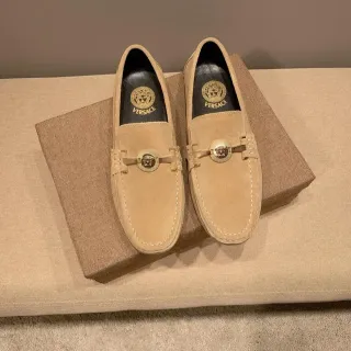 Versace Medusa Horsebit Mocassins Beige Daim