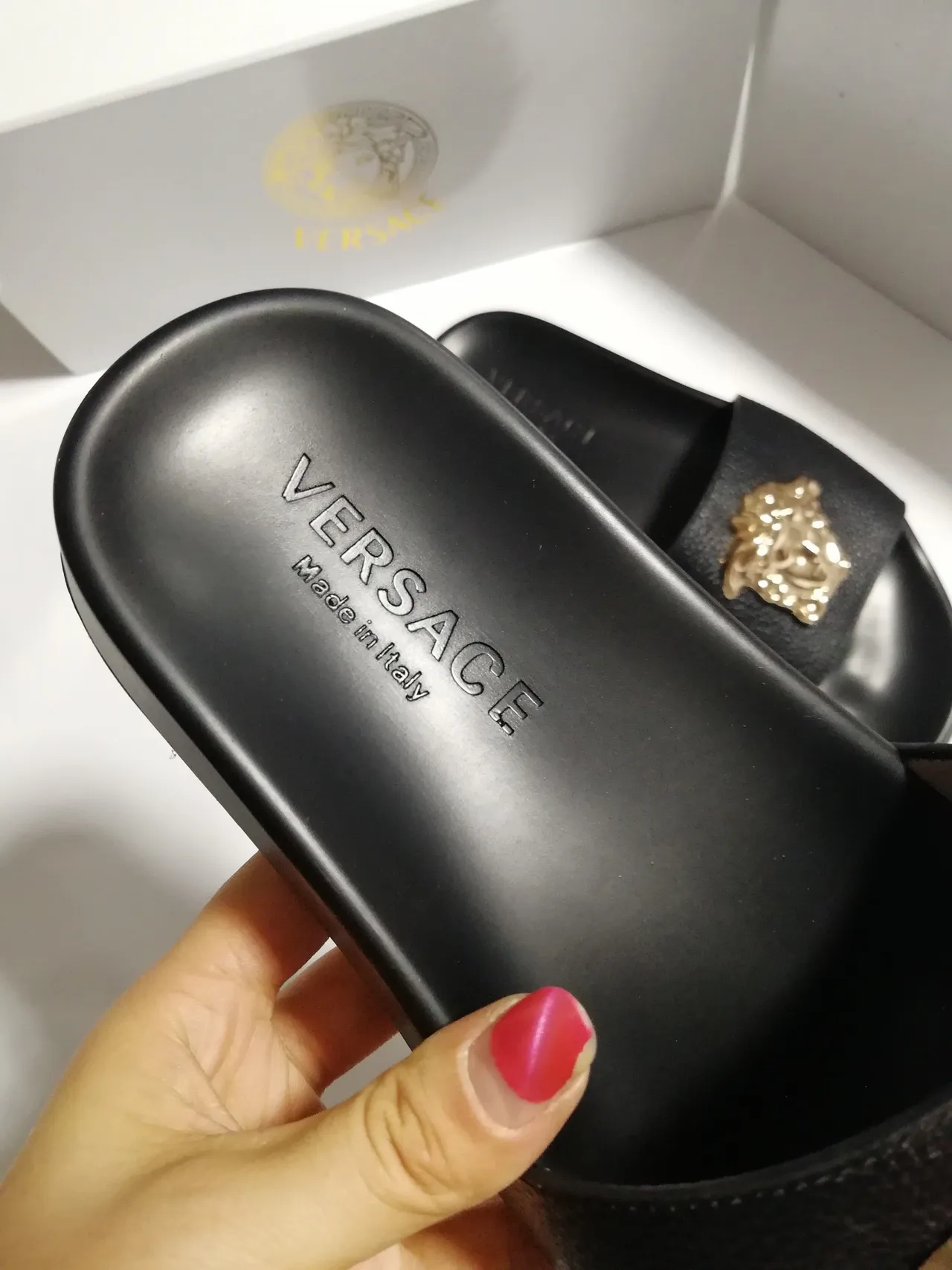 Versace Medusa Slide 黑色金色皮革拖鞋 3