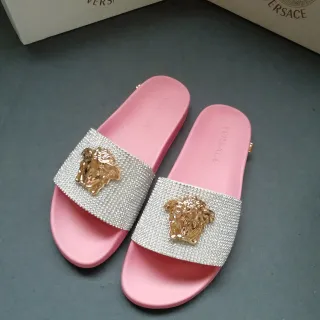 Versace Medusa Slide 粉色水晶鞋带拖鞋