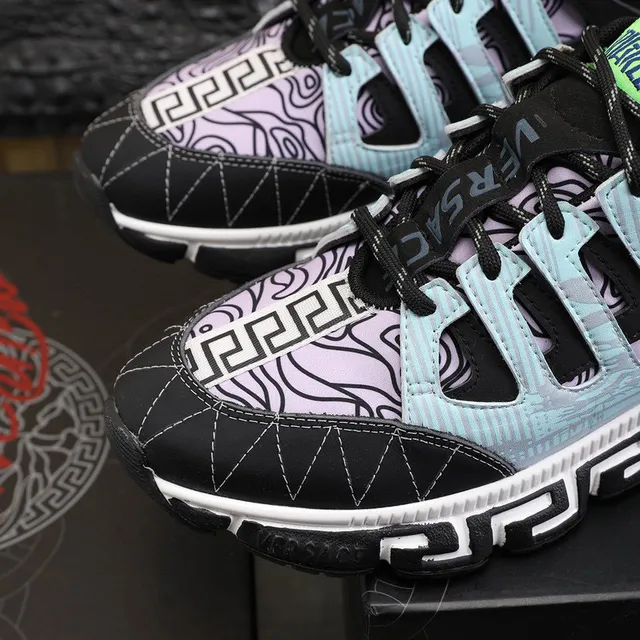 Versace Multicolor Greca Key Pattern Overlay Asymmetrical Lacing System Lifestyle Sneakers 3