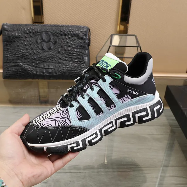 Versace Multicolor Greca Key Pattern Overlay Asymmetrical Lacing System Lifestyle Sneakers 4
